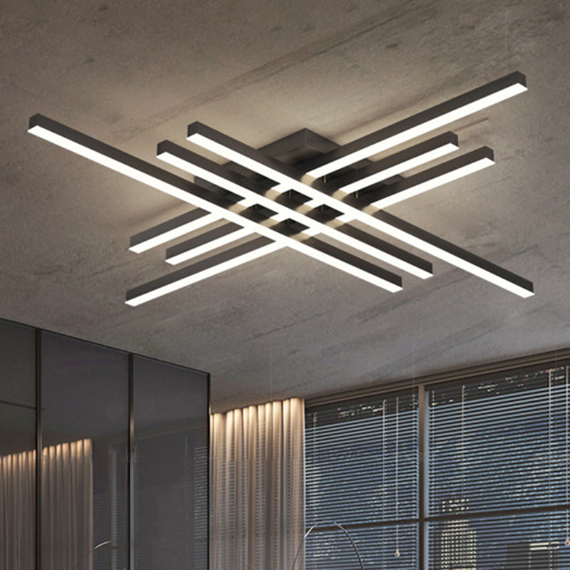 Cross-Cross Semi-Mount Lighting Simplicité Metal Living Room LED Ceiling Flush Light in Black