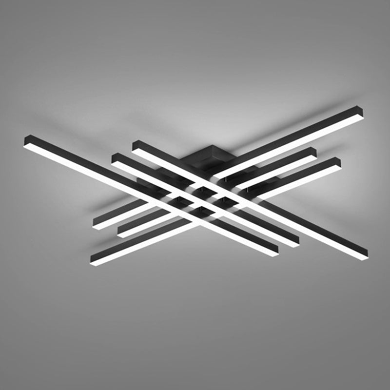 Cross-Cross Semi-Mount Lighting Simplicité Metal Living Room LED Ceiling Flush Light in Black