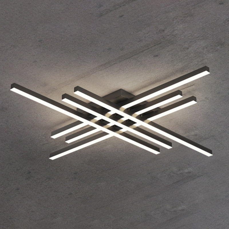 Cross-Cross Semi-Mount Lighting Simplicité Metal Living Room LED Ceiling Flush Light in Black