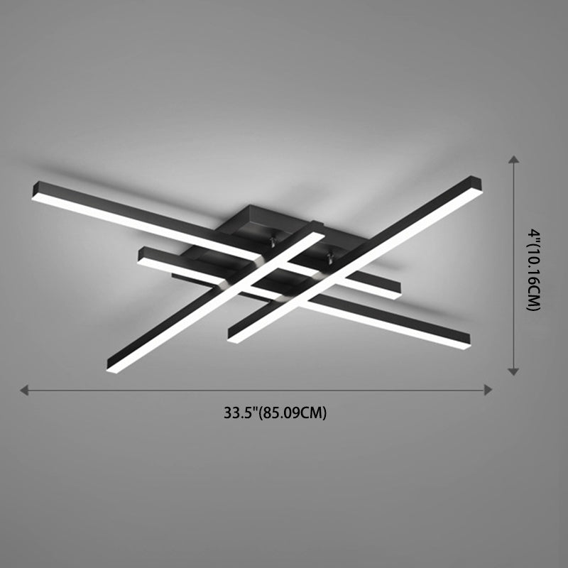 Cross-Cross Semi-Mount Lighting Simplicité Metal Living Room LED Ceiling Flush Light in Black
