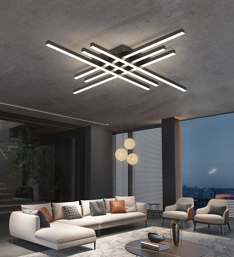 Cross-Cross Semi-Mount Lighting Simplicité Metal Living Room LED Ceiling Flush Light in Black