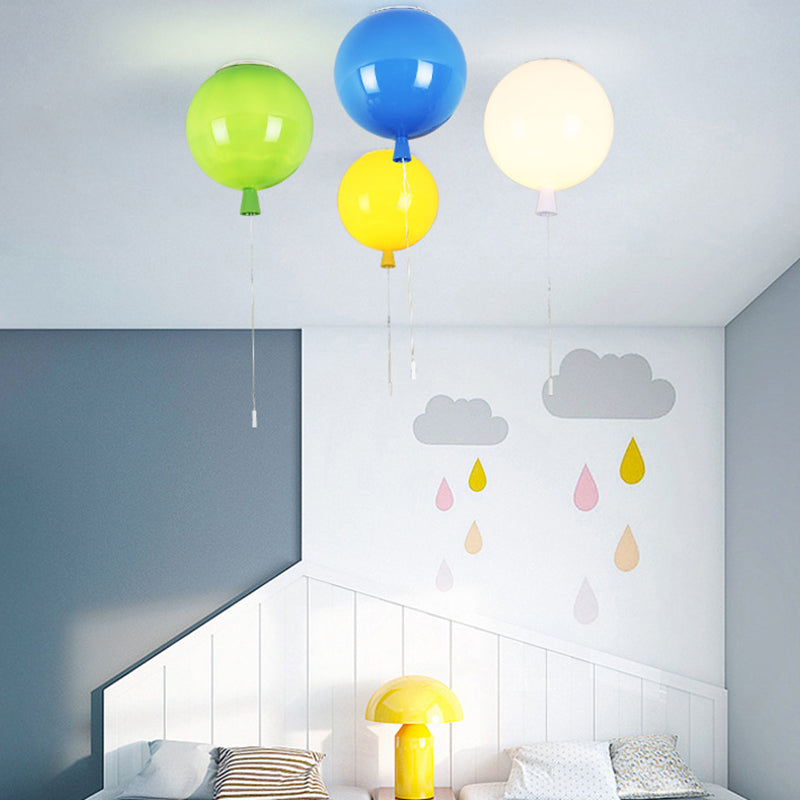 Plafonnier macaron en acrylique à 1 lumière avec cordon de tirage pour maternelle, ballon