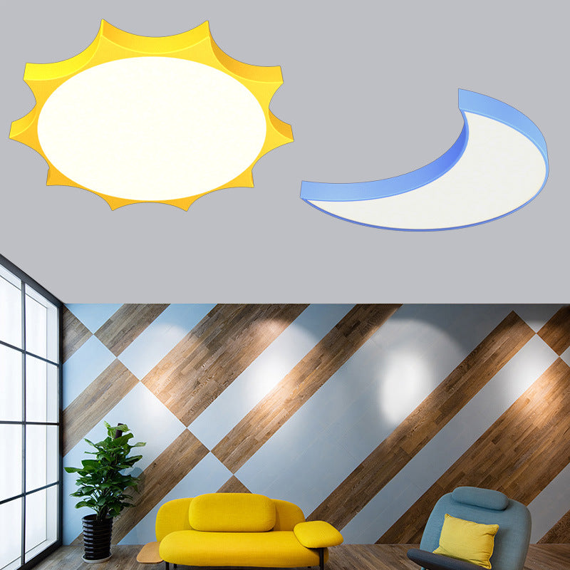 Cartoon Sun Shaped Flush Mount Ceiling Lamp Acrylic Kindergarten LED Flush Light in Yellow