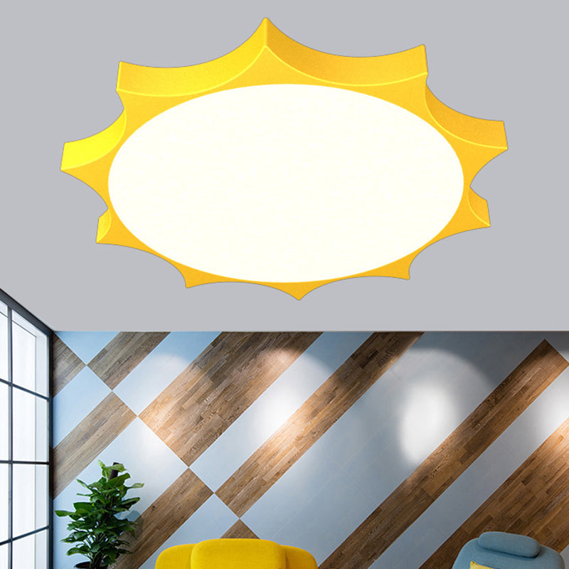 Cartoon Sun Shaped Flush Mount Ceiling Lamp Acrylic Kindergarten LED Flush Light in Yellow