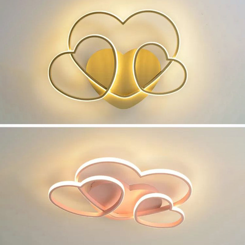 Heart Shaped Flush Mount LED Light Minimalist Metal Girls Bedroom Ceiling Mounted Light
