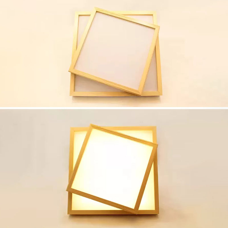 Wood Square Flush-Mount Light Fixture Nordic LED Acrylic Ceiling Light for Dining Room