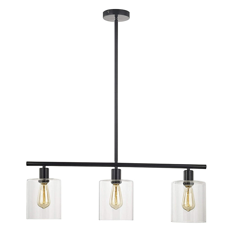 3-Lights Modern Style Island Light Clear Glass Shade Metal Island Pendant Lamp with 25" Adjustable Rod