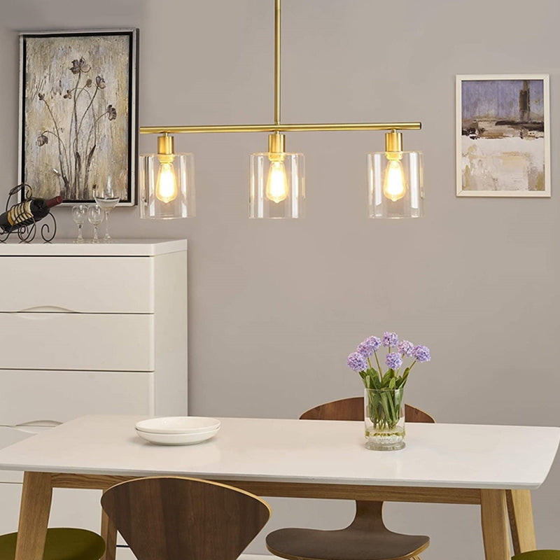 3-Lights Modern Style Island Light Clear Glass Shade Metal Island Pendant Lamp with 25" Adjustable Rod