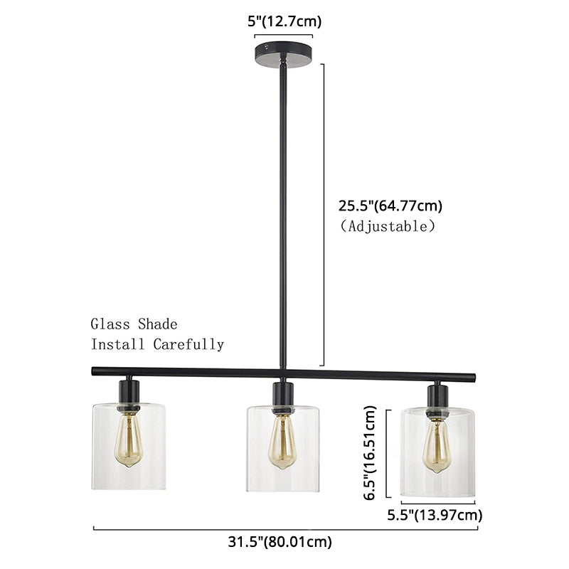 3-Lights Modern Style Island Light Clear Glass Shade Metal Island Pendant Lamp with 25" Adjustable Rod