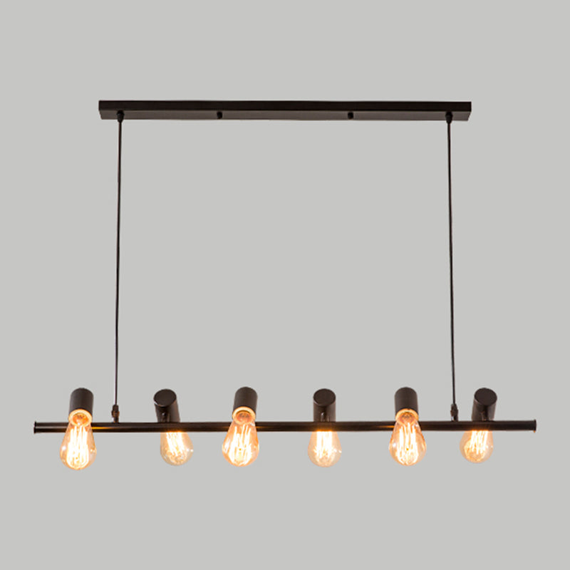 Multi Lights Bare Bulb Island Light Black Industrial Metal Cafe Shop Island Lamp