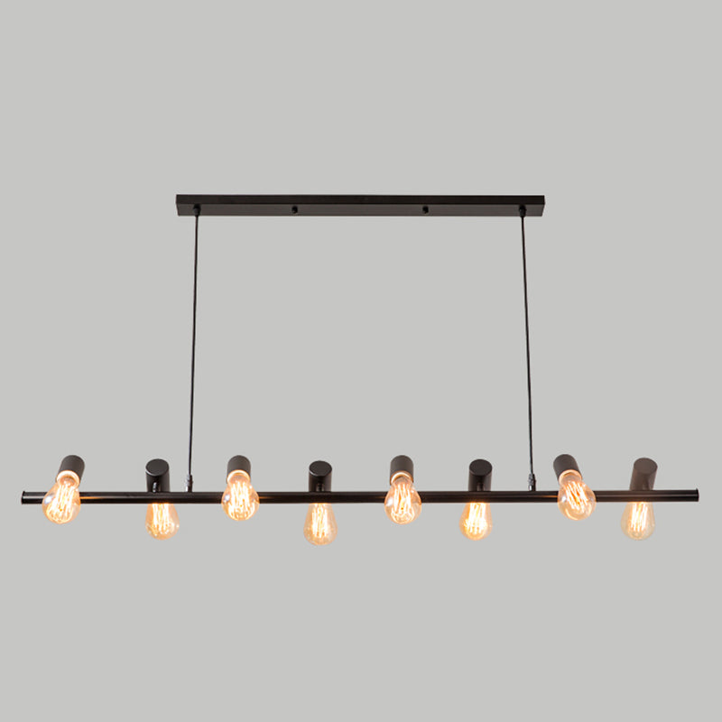 Multi Lights Bare Bulb Island Light Black Industrial Metal Cafe Shop Island Lamp