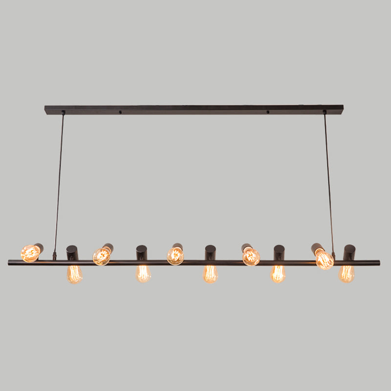 Multi Lights Bare Bulb Island Light Black Industrial Metal Cafe Shop Island Lamp