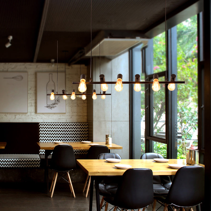 Multi Lights Bare Bulb Island Light Black Industrial Metal Cafe Shop Island Lamp