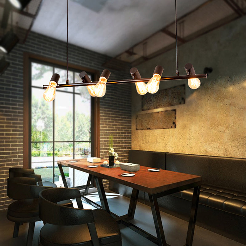 Multi Lights Bare Bulb Island Light Black Industrial Metal Cafe Shop Island Lamp