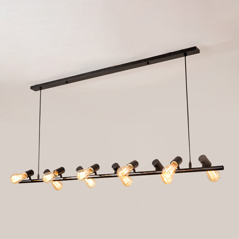 Multi Lights Bare Bulb Island Light Black Industrial Metal Cafe Shop Island Lamp