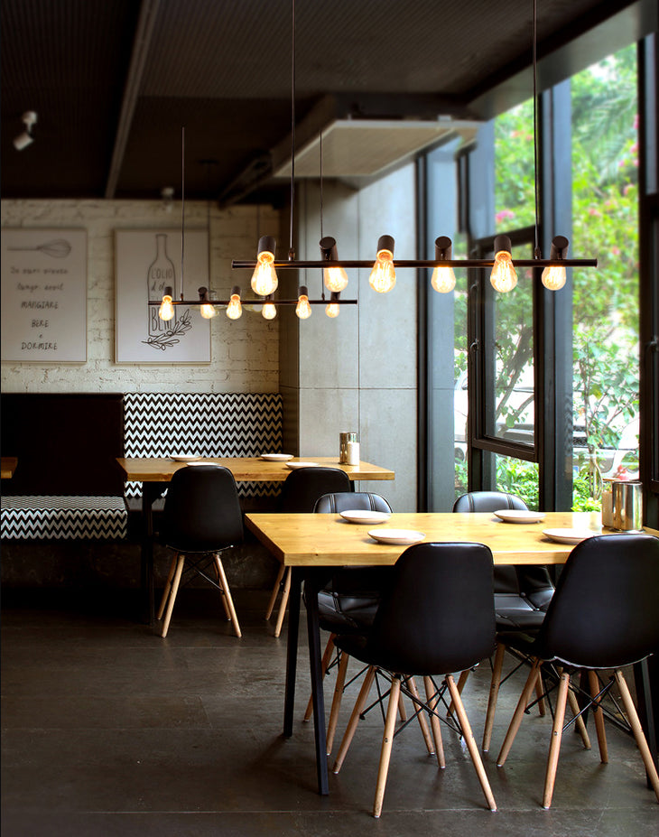Multi Lights Bare Bulb Island Light Black Industrial Metal Cafe Shop Island Lamp