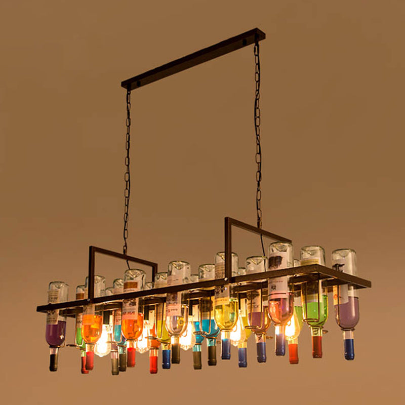 Rechthoekige wijnfles Cluster Island Light Multiclored Glass Art Decoratief eilandplafondlicht voor bistro bar