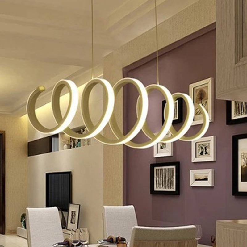 Twisting Hanging Light Fixture Modern Style Acrylic Dinning Room LED Pendant Light Fixture in White