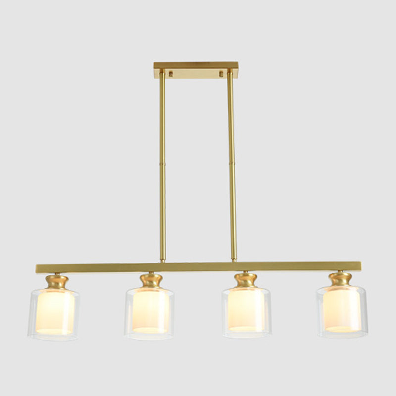 Cylinder Glass Island Chandelier Light Minimalist Gold Ceiling Pendant Light for Dinning Room