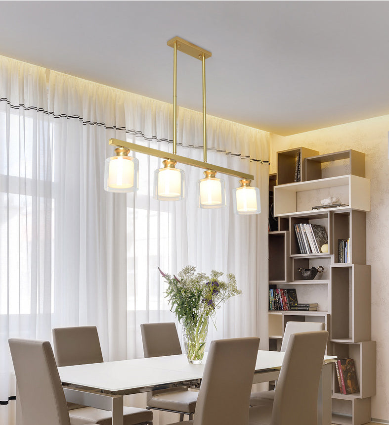 Cylinder Glass Island Chandelier Light Minimalist Gold Ceiling Pendant Light for Dinning Room