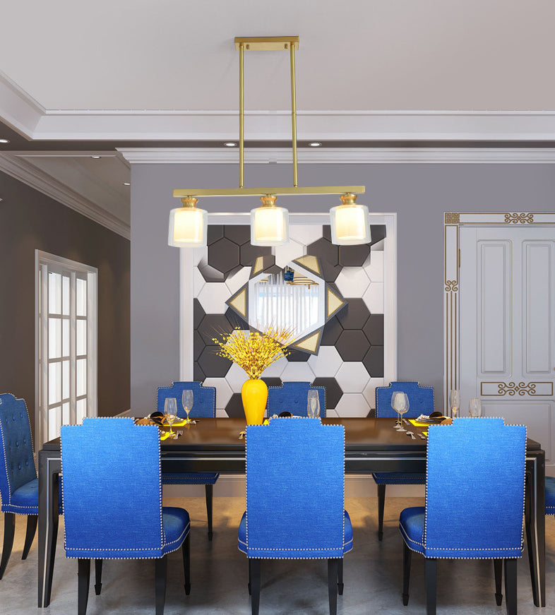 Cylinder Glass Island Chandelier Light Minimalist Gold Ceiling Pendant Light for Dinning Room