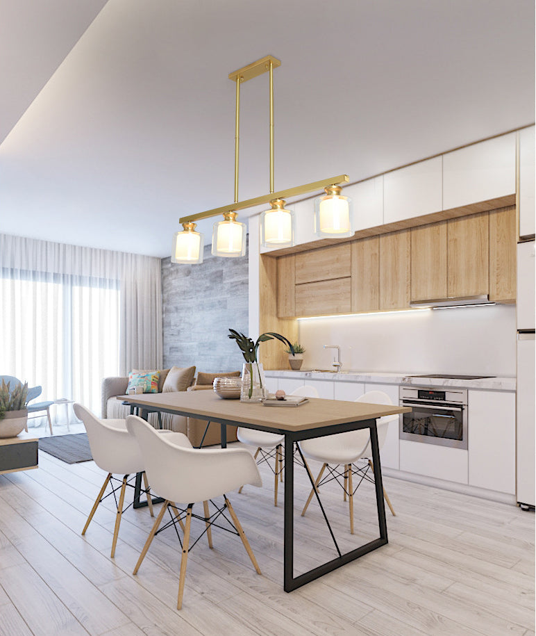 Cylinder Glass Island Chandelier Light Minimalist Gold Ceiling Pendant Light for Dinning Room