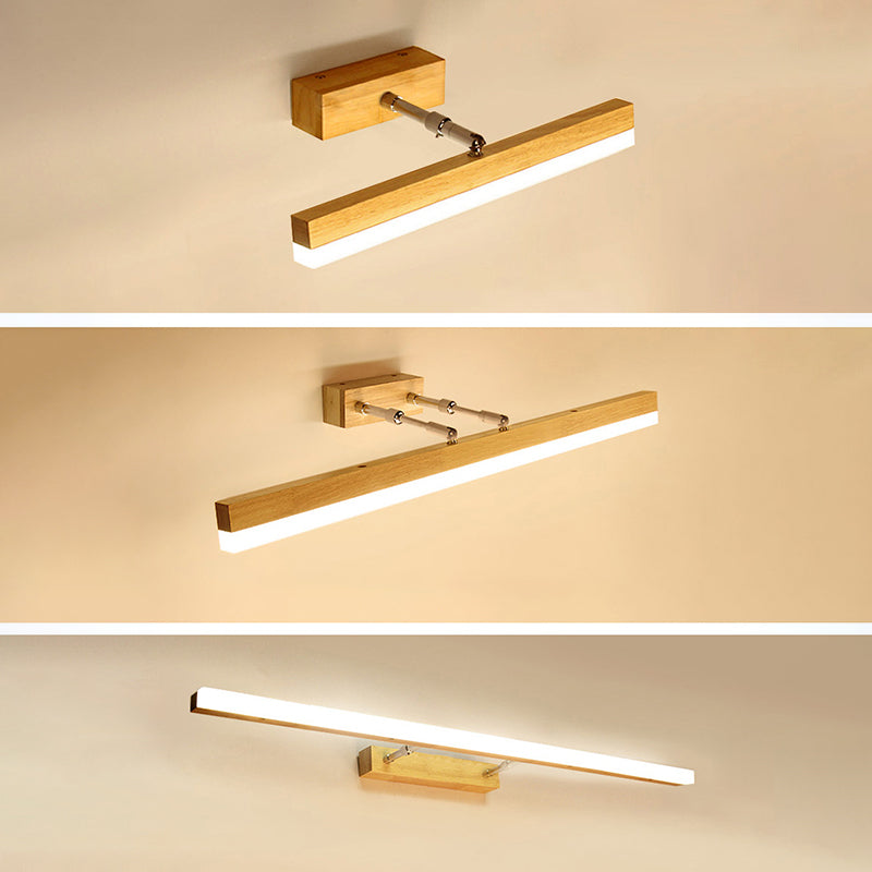 Nordic Minimalist Style Rectangular Vanity Lamp Solid Wood Single Vanity Light