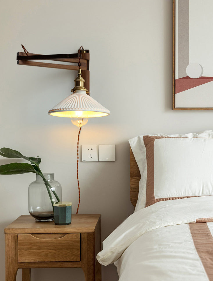 Japanese-Style Retro Style Armed Vanity Light Wood Single Vanity Light