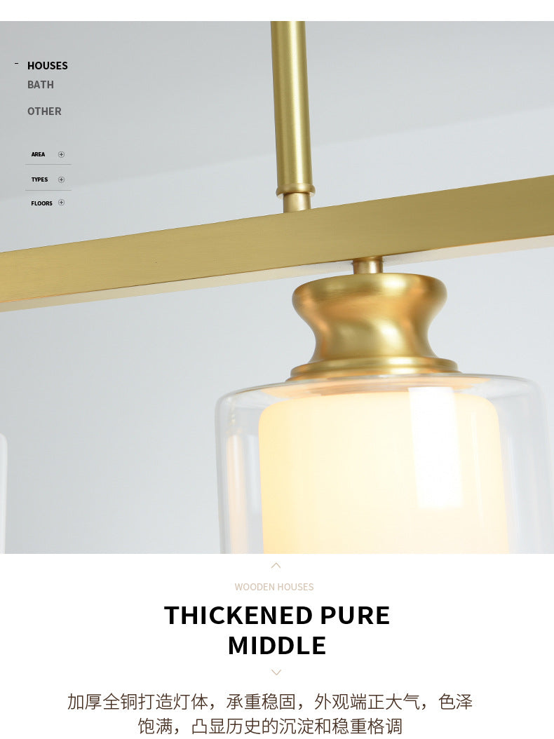 Cylinder Glass Island Chandelier Light Minimalist Gold Ceiling Pendant Light for Dinning Room