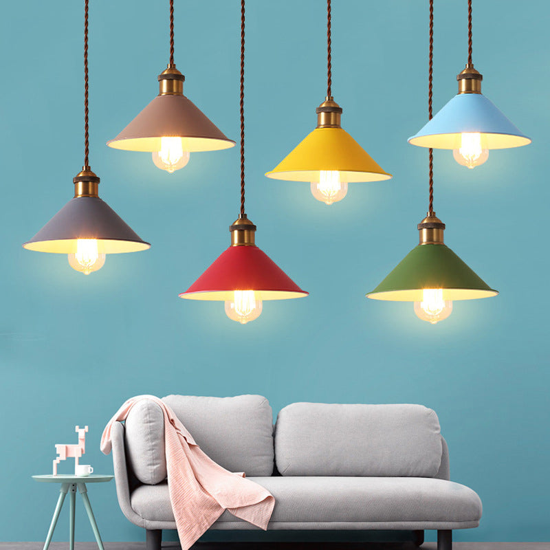 Cone Pendant Light Fixture Macaron Iron Hanging Pendant Lights for Restaurant