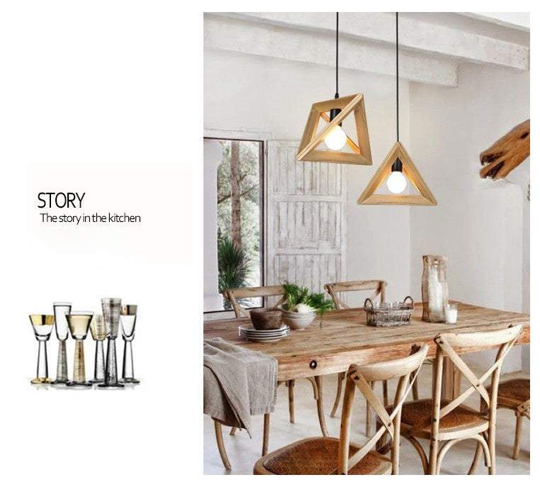 Houten driehoek hangend plafondlicht leugens in de noordse stijl hanglampverlichting in hout in hout