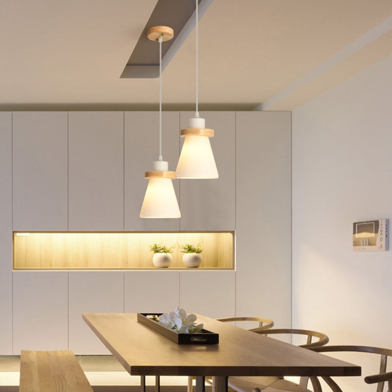 Cone Suspension Pendant Light Modern Wooden Dinning Room Pendant Light Kit in Wood