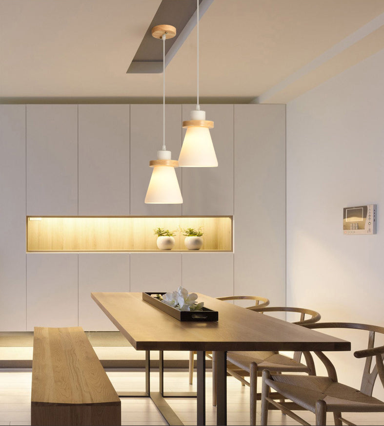 Cone Suspension Pendant Light Modern Wooden Dinning Room Pendant Light Kit in Wood