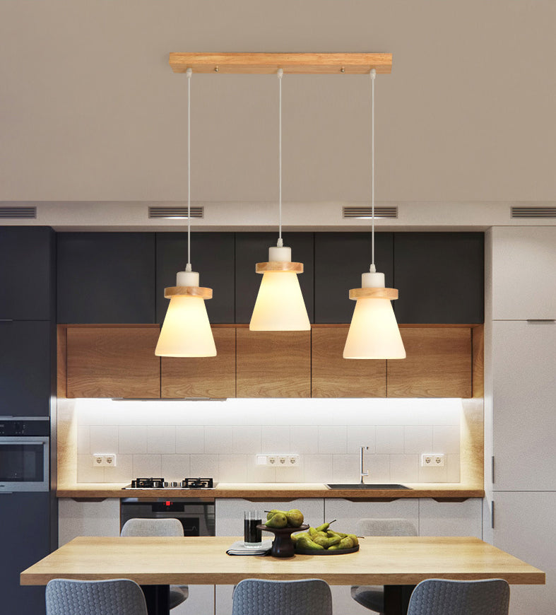Cone Suspension Pendant Light Modern Wooden Dinning Room Pendant Light Kit in Wood