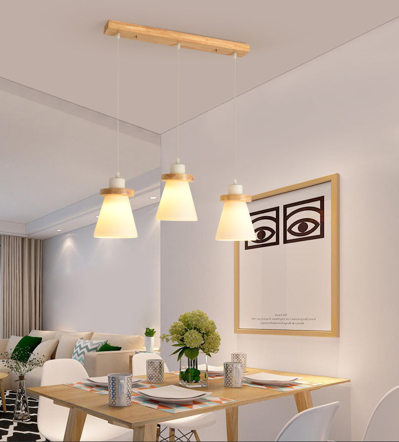 Cone Suspension Pendant Light Modern Wooden Dinning Room Pendant Light Kit in Wood