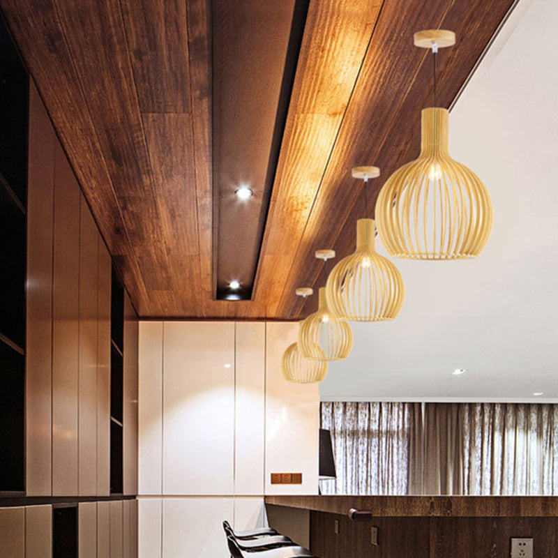 Restaurant en cage suspendu léger en bois simplicité Éclairage pendentif en bois en bois