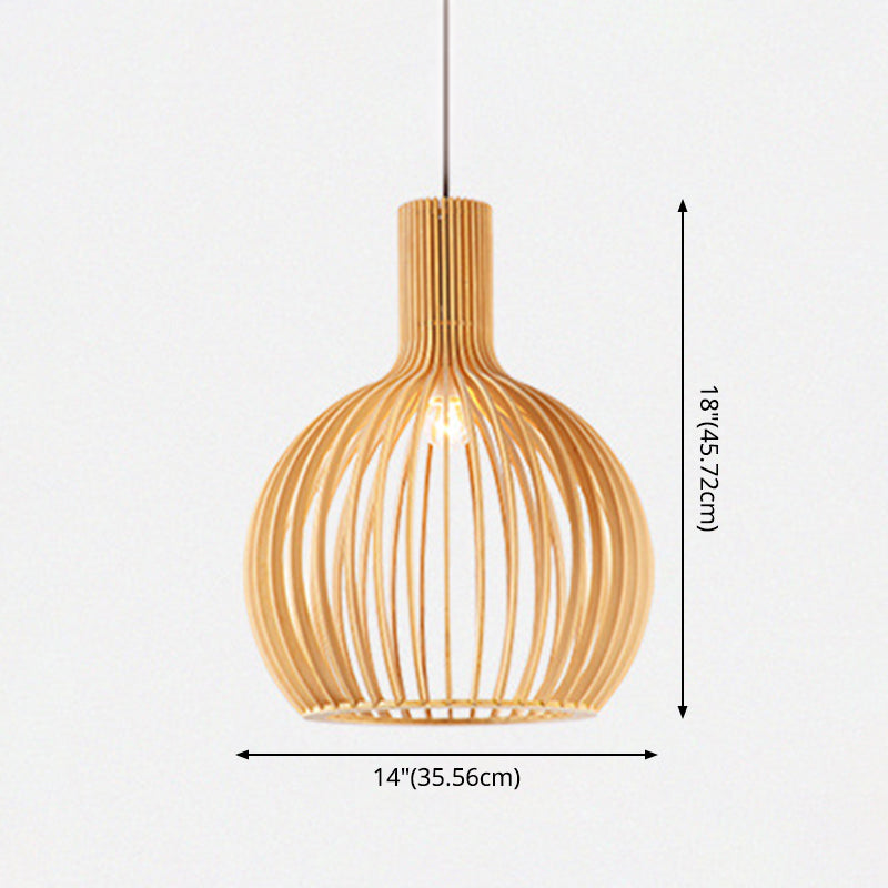 Cage Restaurant Hanging Pendant Light Wooden Simplicity Pendant Lighting Fixture in Wood