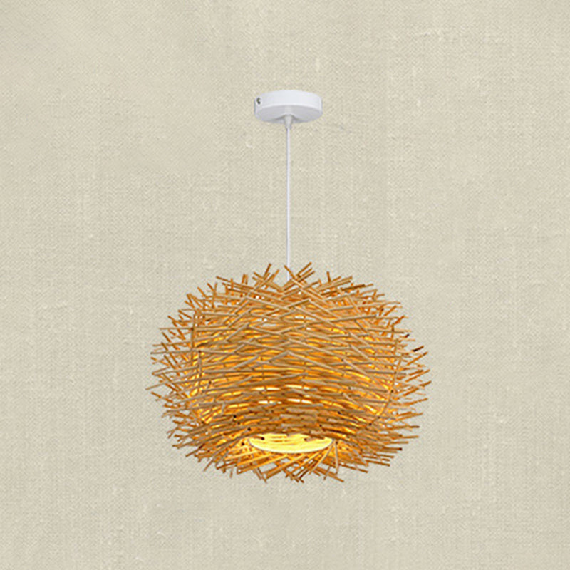 Bird Nest Pendant Light Kit Japanese Rattan Living Room Hanging Ceiling Light in Beige