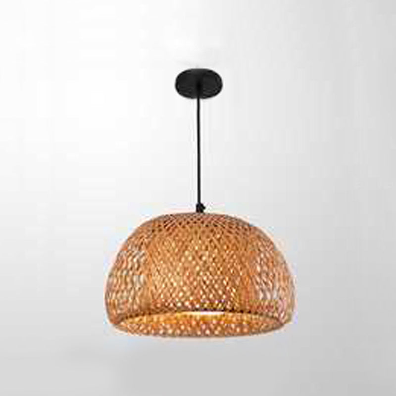 Bowl Bamboo Hanging Pendant Light Chinese Style Beige Pendant Ceiling Light for Restaurant