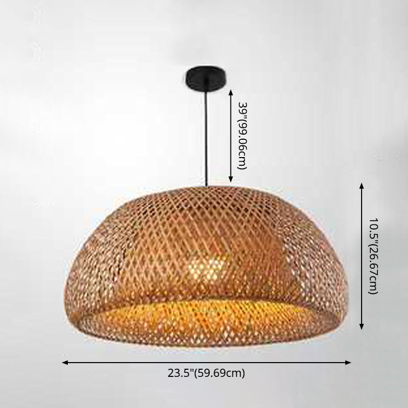 Bowl Bamboo Hanging Pendant Light Chinese Style Beige Pendant Ceiling Light for Restaurant