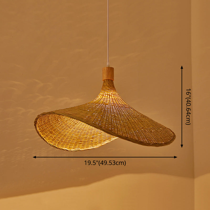 Beige Hut Form Suspension Anhänger Licht zeitgenössischer Stil Rattan Anhänger Beleuchtung