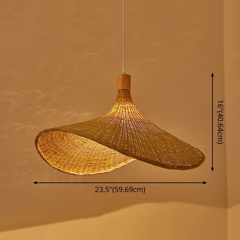 Beige Hut Form Suspension Anhänger Licht zeitgenössischer Stil Rattan Anhänger Beleuchtung