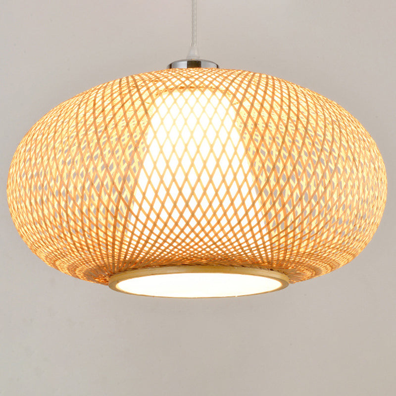 Bamboo Lantern Pendant Lighting Fixture Modern Suspension Pendant Light in Beige