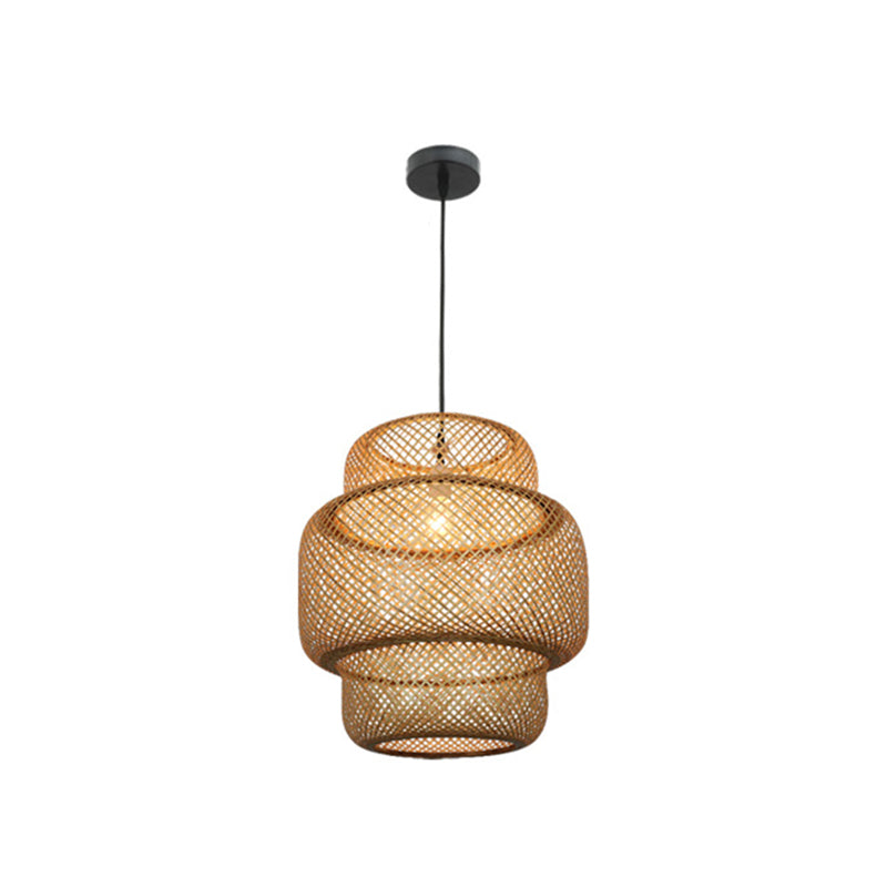Bamboo Lantern Suspension Pendant Light Asia Style Beige Pendant Lighting Fixture