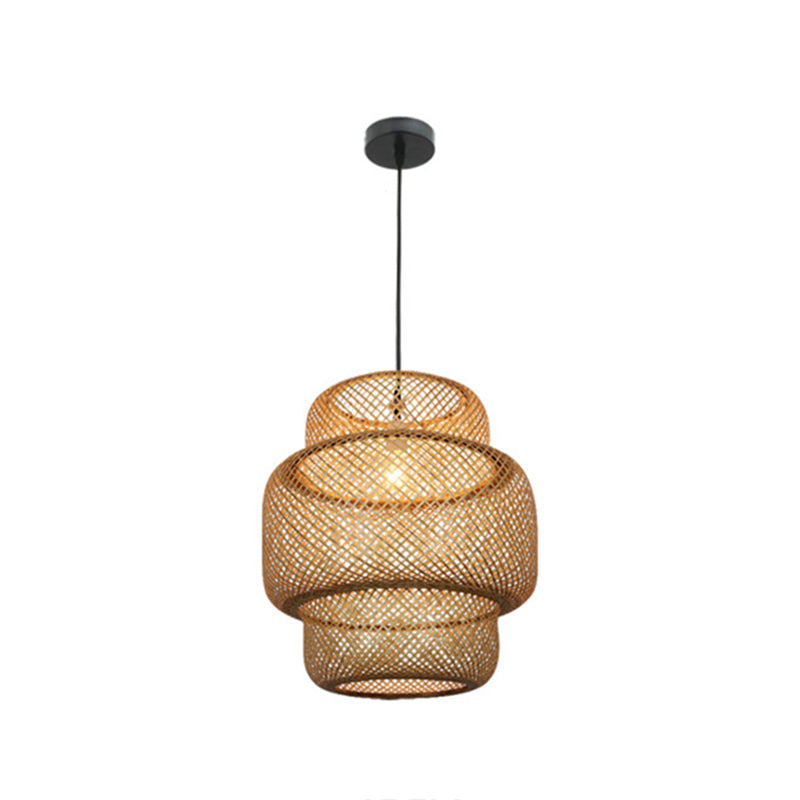 Bamboo Lantern Suspension Pendant Light Asia Style Beige Pendant Lighting Fixture