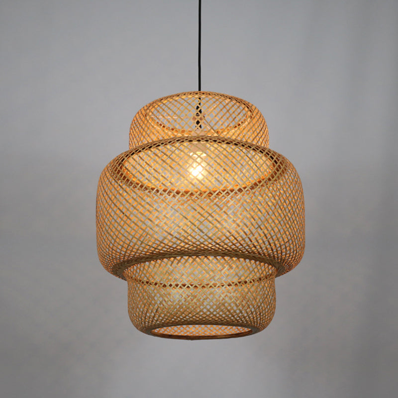 Bamboo Lantern Suspension Pendant Light Asia Style Beige Pendant Lighting Fixture