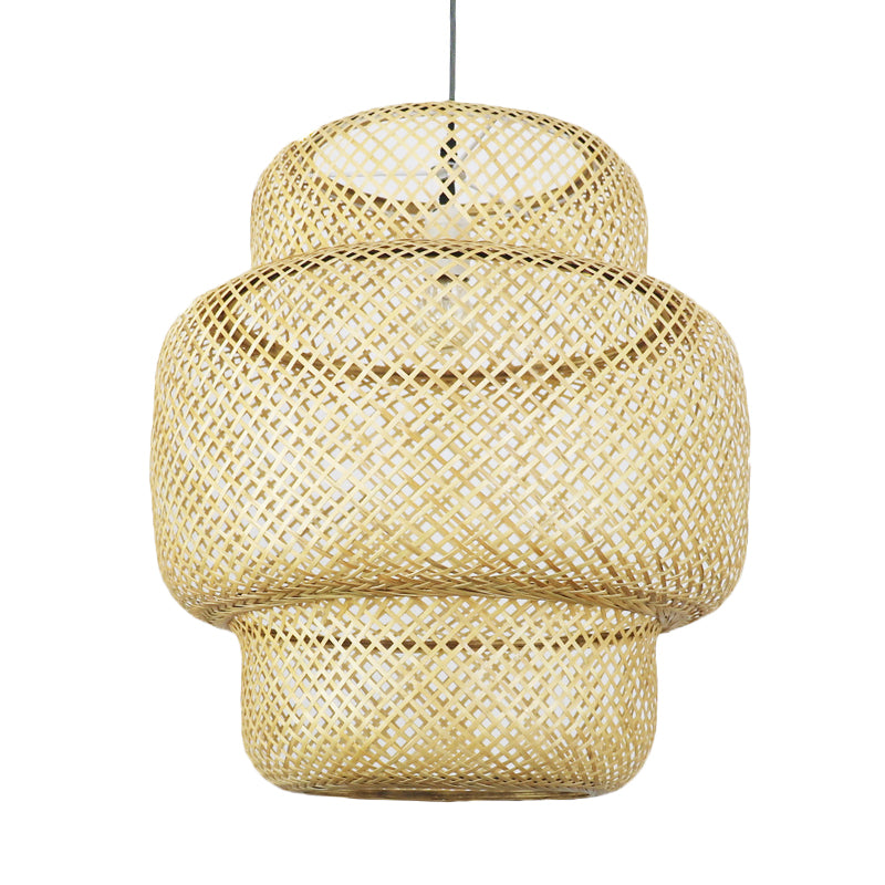 Bamboo Lantern Suspension Pendant Light Asia Style Beige Pendant Lighting Fixture