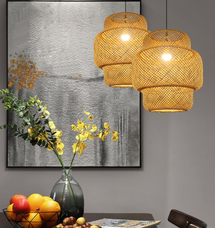 Bamboo Lantern Suspension Pendant Light Asia Style Beige Pendant Lighting Fixture
