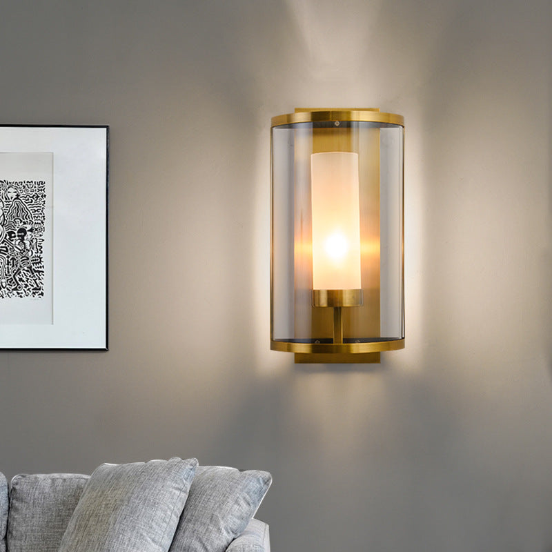 Lampe murale à demi-cylindre en or Verre claire colonial 1 Éclairage mural léger de la chambre à coucher