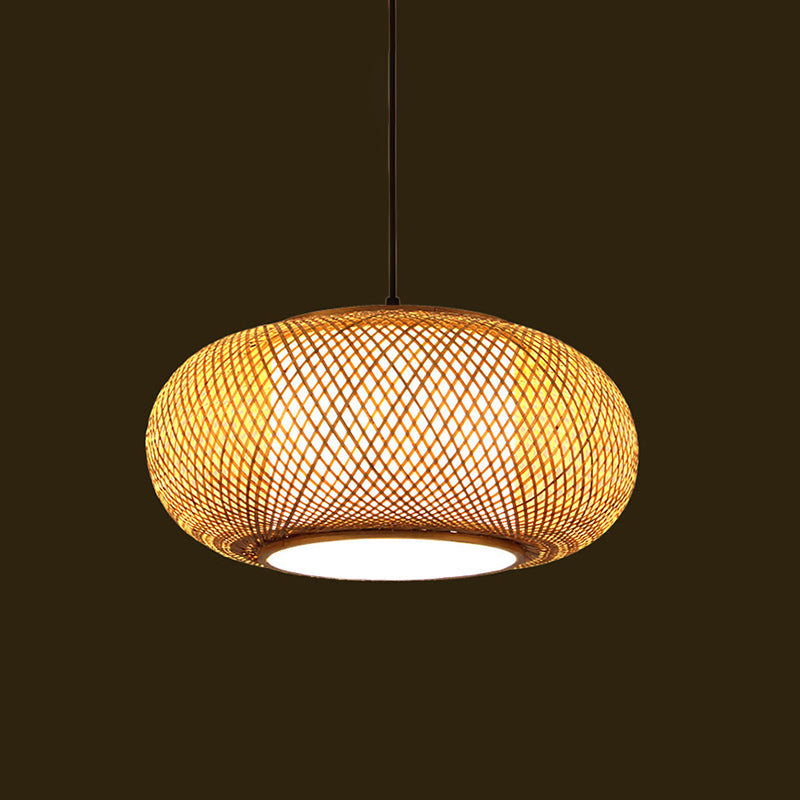 Asia Pendant Light Fixture Beige Lantern Suspension Pendant Light with Bamboo Shade